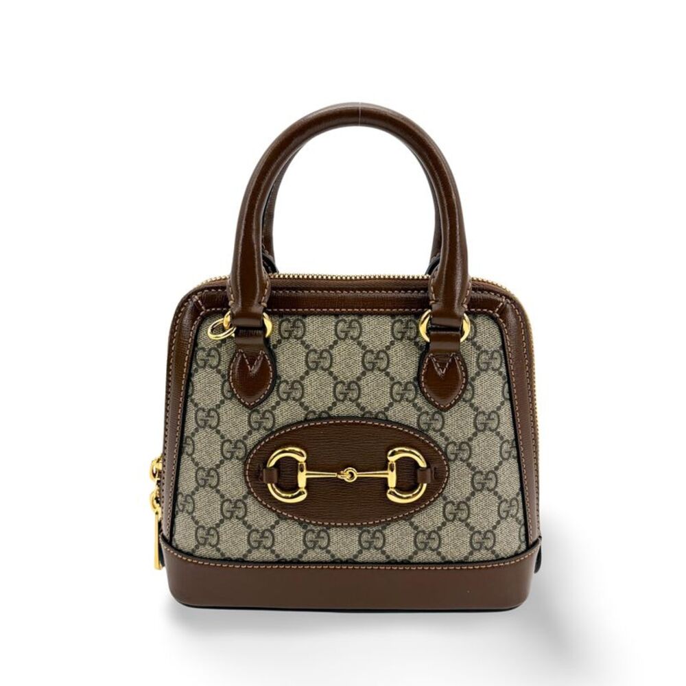 Gucci Horsebit 1955 Top Handle Gg Coated Canvas With Leather Brown Canvas